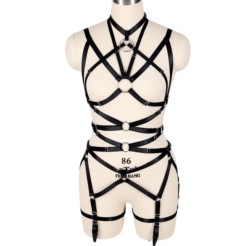 

Fetish Full Body Harness Belt Sexy Lingerie Set Club Festival Rave Body Cage Goth Hollow Out Bra Strappy Adjust Bondage Harness