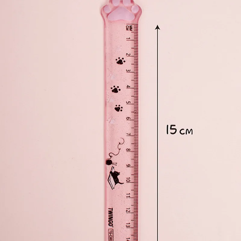 1pc Cute Cats Claw Glitter Measuring Ruler Student Creative Stationery 15cm