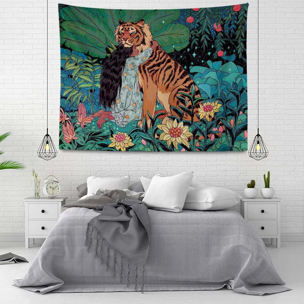Mandala Velvet Wall Hanging, Forest Landscape Tapestry, Flower, Jungle, Animal, Moon, Ocean, for Bedroom Decor
