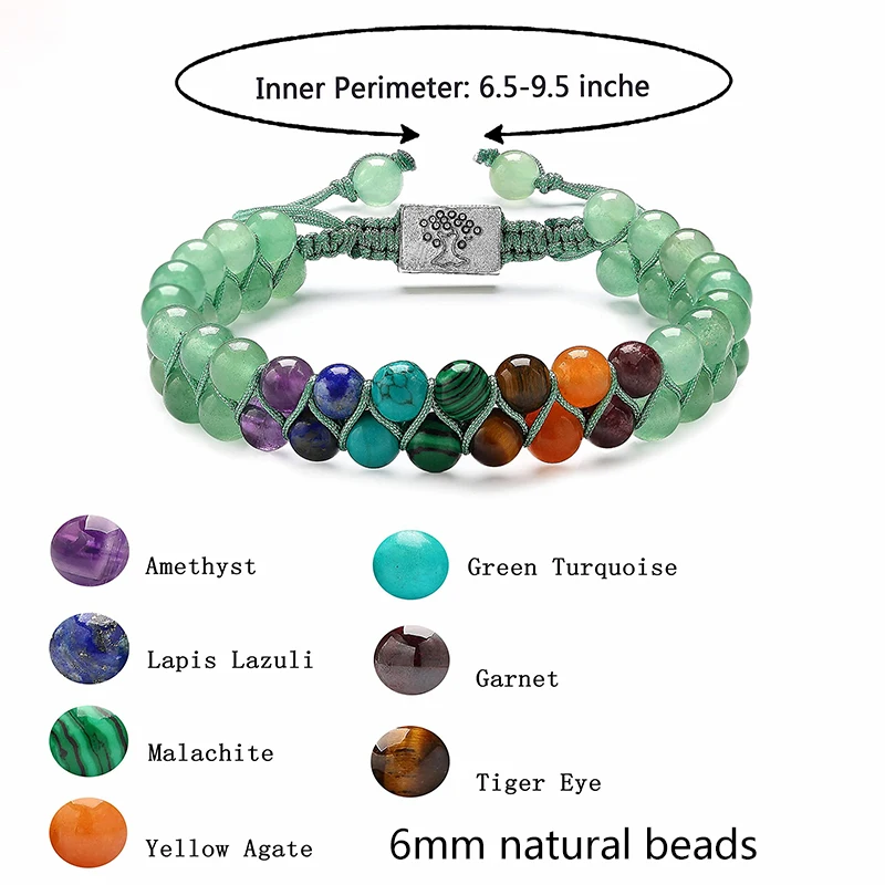 7 Chakra Stone Bead Yoga Meditation Bracelet Healing Crystal Double Layer Natural Gemstone Beaded Anxiety Bracelets for Women