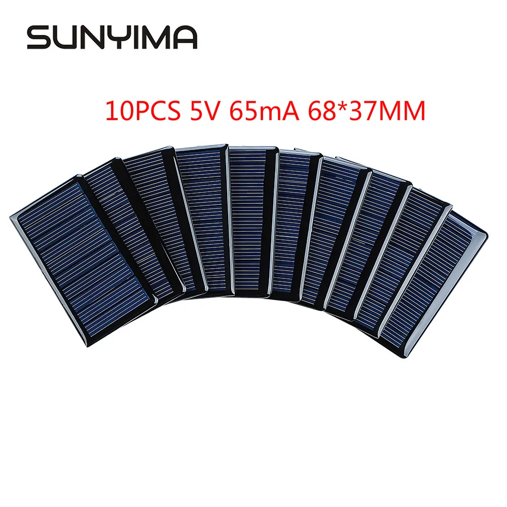 

SUNYIMA 10PCS 5V 65mA 68x37mm Solar Panels Polycrystalline Mini Sunpower Solar Cells DIY Photovoltaic Panel for Battery Charger