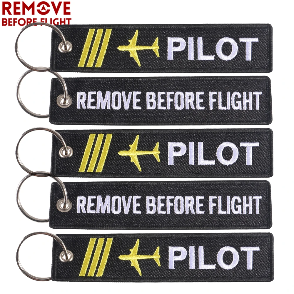 50 PCS Embroidery Remove Before Flight Pilot Keychains Jewelry Pilot Key Chain for Aviation Gifts Key Tag Label Fashion Keyrings