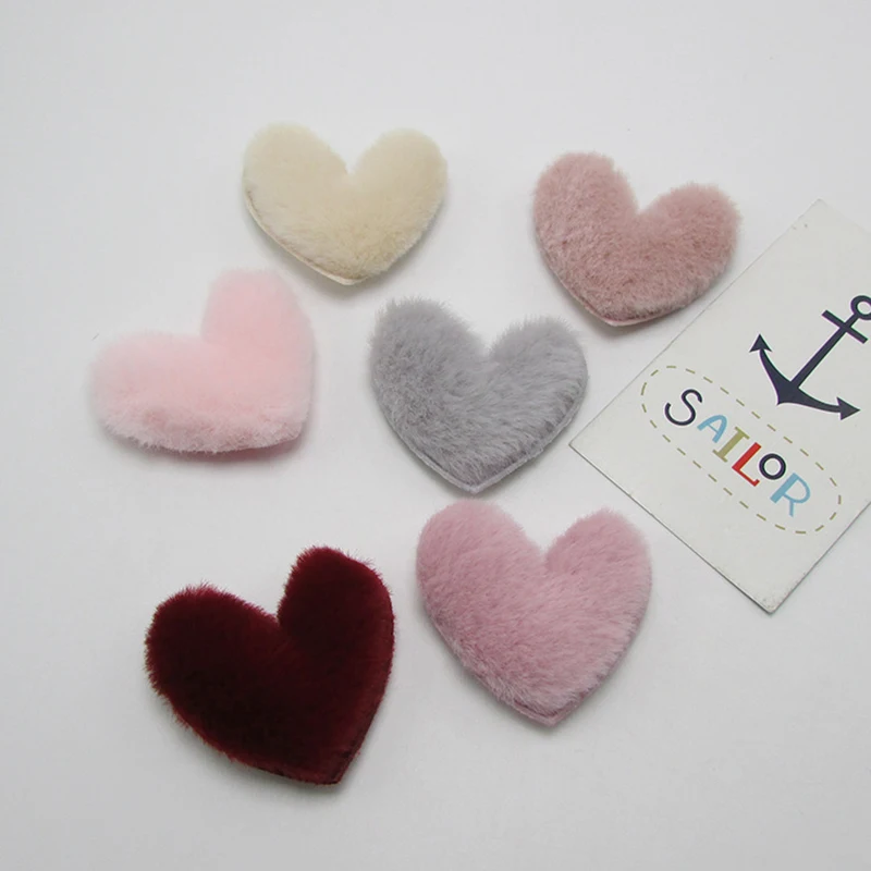 24pcs/lot size 4.5*5cm Padded fur felt heart Patches Appliques for Clothing Craft Sewing Supplies DIY Hair Clips Accessories