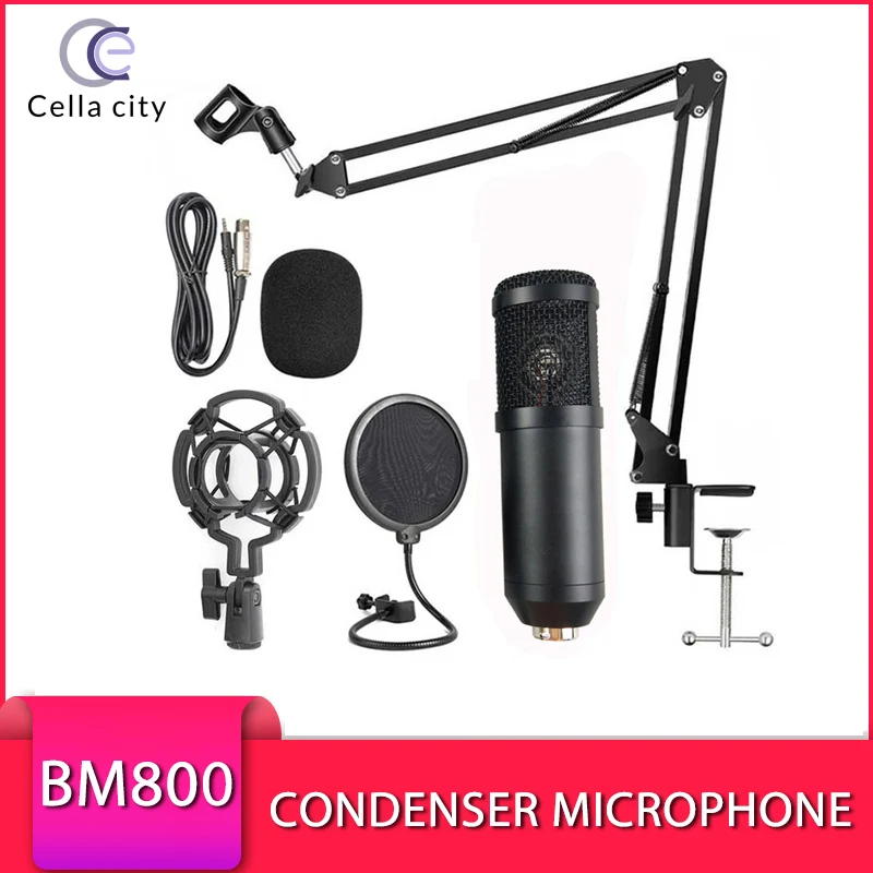 

Professional bm 800 condenser microphone kit Wired Karaoke microphone with Mic Stand for Computer Studio Recording Braodcasting