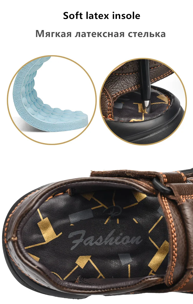 Echt leder Freizeit schuhe für Männer hochwertige klassische Herren Sandalen Sommer Outdoor Walking Herren Turnschuhe atmungsaktive Herren Sandalen – Detail 11