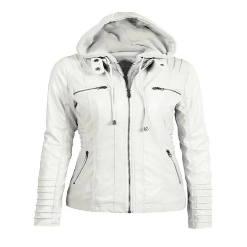 Customizable Hooded Leather Jacket Autumn Winter women's with zipper leather jacket short PU jacket coat Suit Jackets