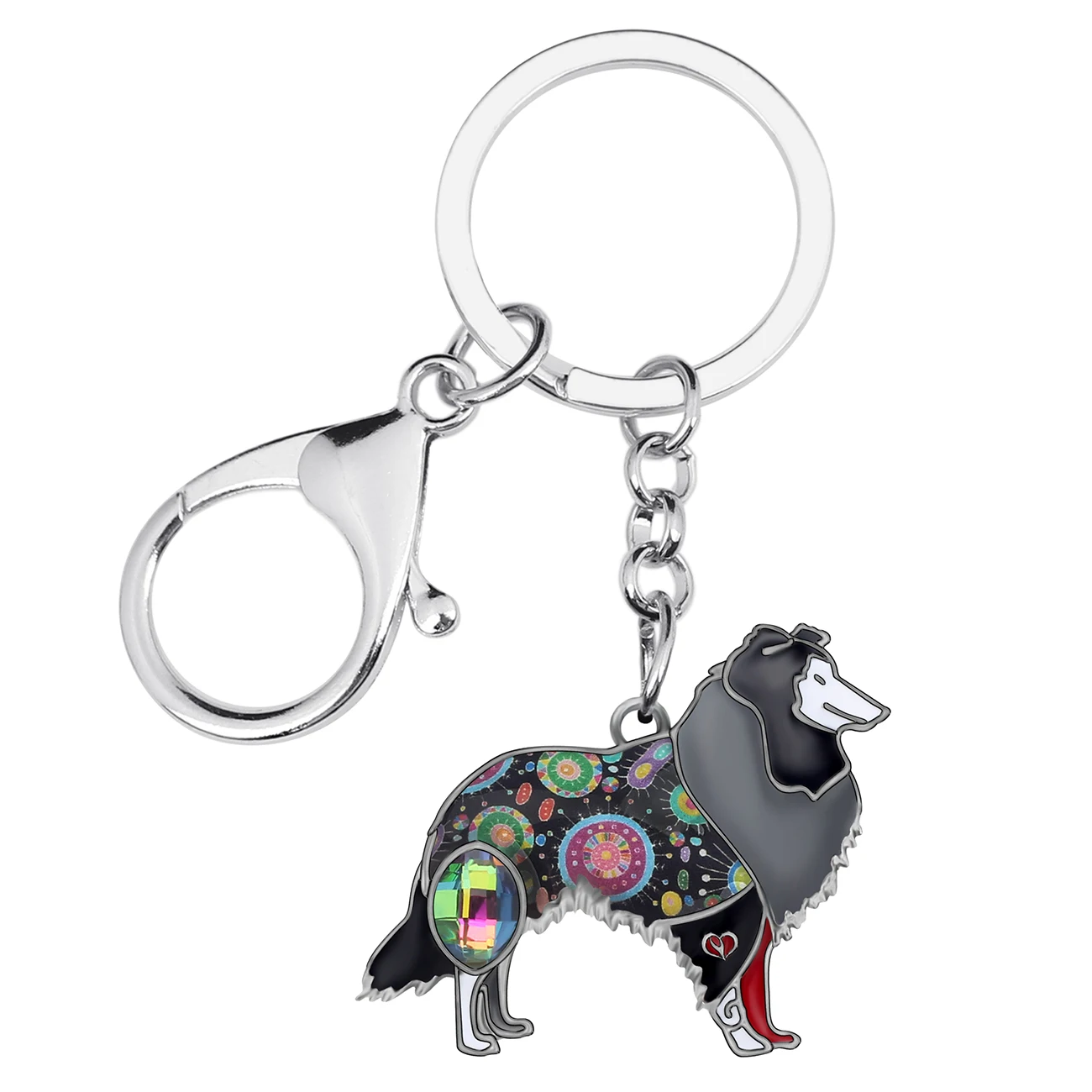 Bonsny Enamel Alloy Rhinestone Shetland Sheepdog Dog Key Chains Sheltie Key Rings Animal Jewelry For Women Pet Lovers Accessory