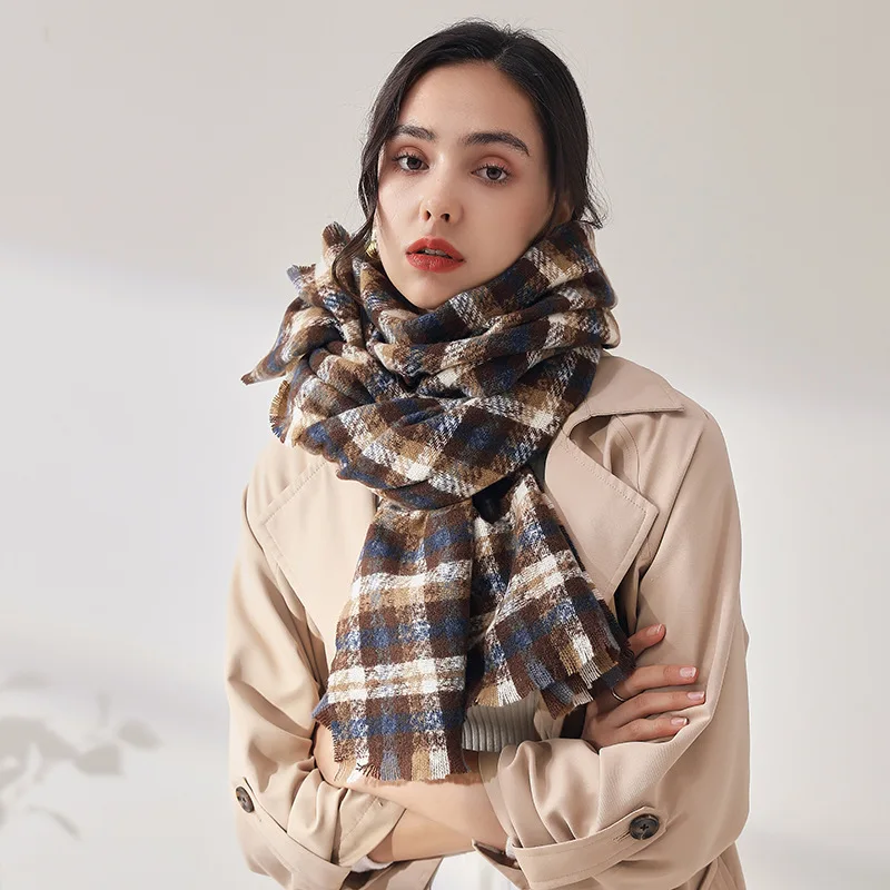 2021 Korea süße kaschmir frauen plaid schal winter warme schal wrap bandana pashmina lange quaste weiblichen foulard dicke decke