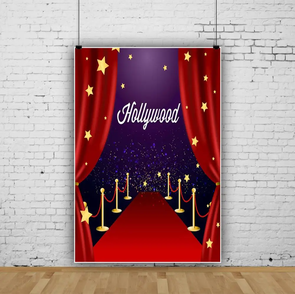 Laeacco фон для фотосъемки с изображением красной ковровой дорожки в голливудский горошек со звездами и блестками для детского дня рождения