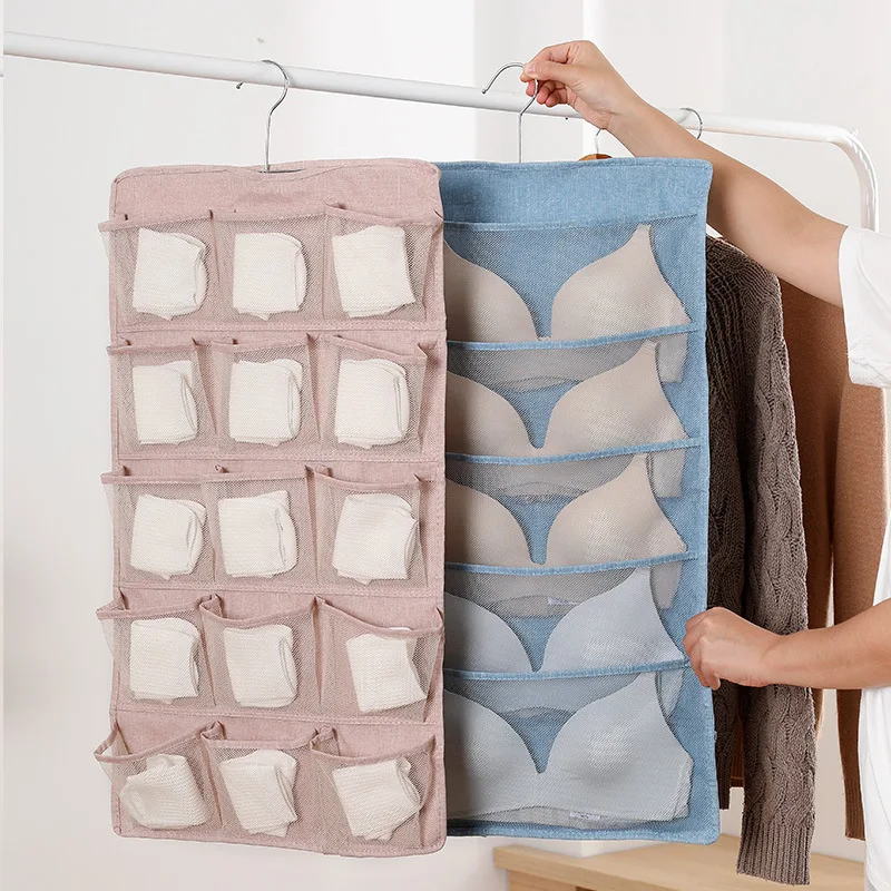 

1pcs Multifunctional double-sided foldable clothing storage bag transparent hanging bag socks bra underwear wardrobe storage bag
