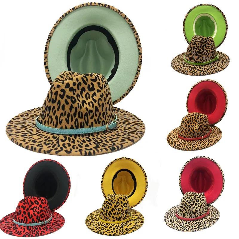 Red leopard print ladies fedora jazz hat unisex fedora spring milliner church hat rock hat wholesale rock fedora балаклава