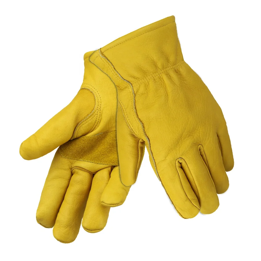 Guantes de trabajo de cuero, doble Palma, piel de vaca auténtica, conducción, jardinería, construcción, minería, guante de trabajo