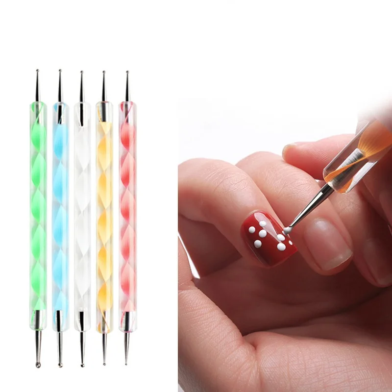 5 PCS/Set Professional Nail Art Pen 2 way Dotting Pen Kit Nail Pen LED UV Gel Nail Painting Draw Brush Rhinestone Tool