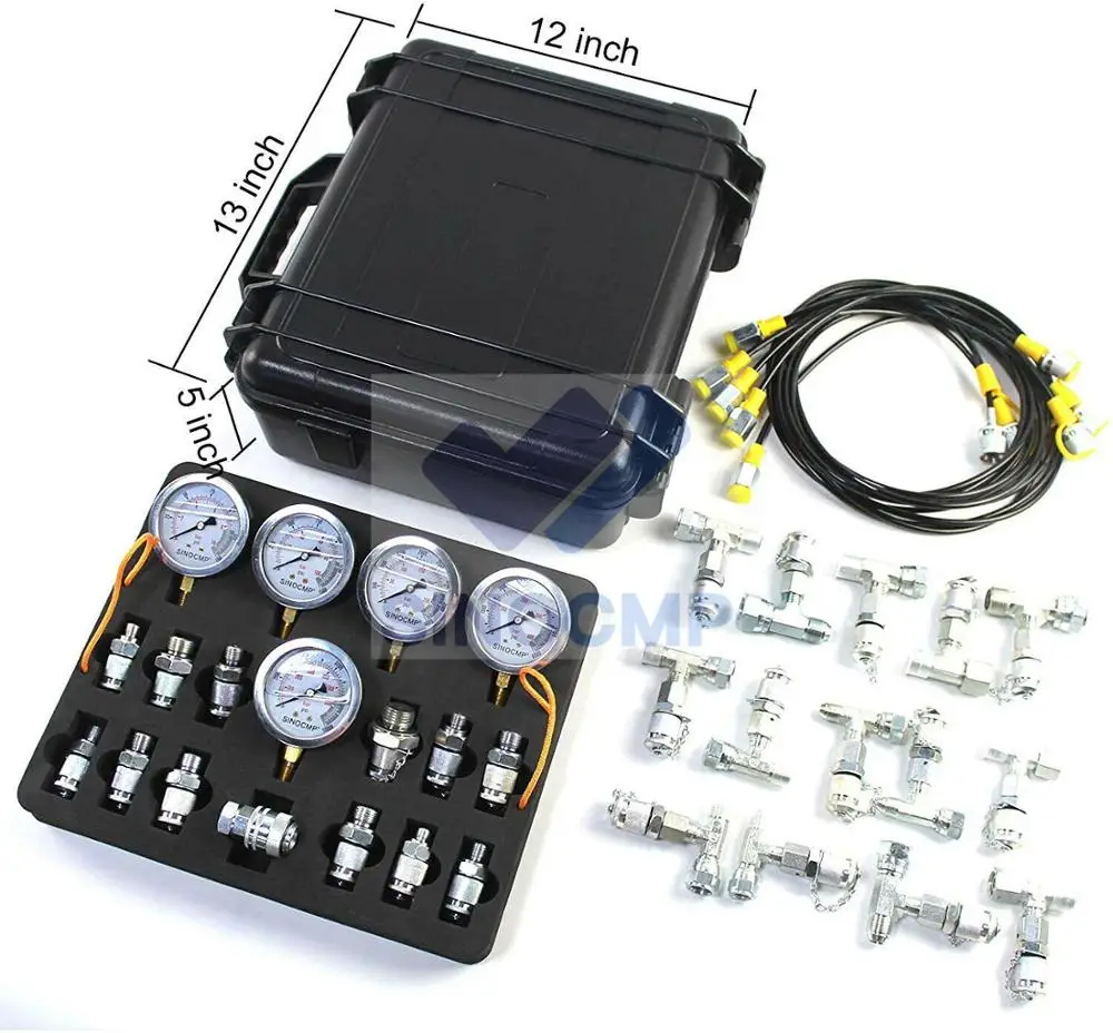 Hydraulic Pressure Test Kit adapter 5 Gauge 13 Couplings 14 Tee Connectors Pressure Gauge Kit for CAT CASE John Deere Excavator