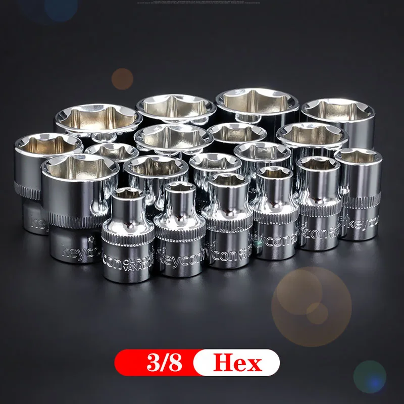 3/8 Inch Ổ 8-24Mm Cờ Lê Lục Giác Đầu CR-V 6 Điểm Răng Cờ Lê Bánh Răng Ổ Cắm Bộ Sửa Xe dụng Cụ Ổ Cắm Cho Đai Ốc Loại Bỏ Mới