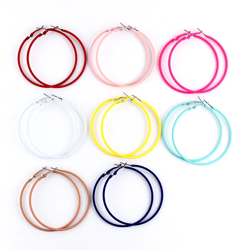 9 Colors Korea Fashion Painted Color 50mm 60mm 70mm Big Hoop Earrings Women Sweet Party Creole Boucle D\'oreille Aretes Bulk