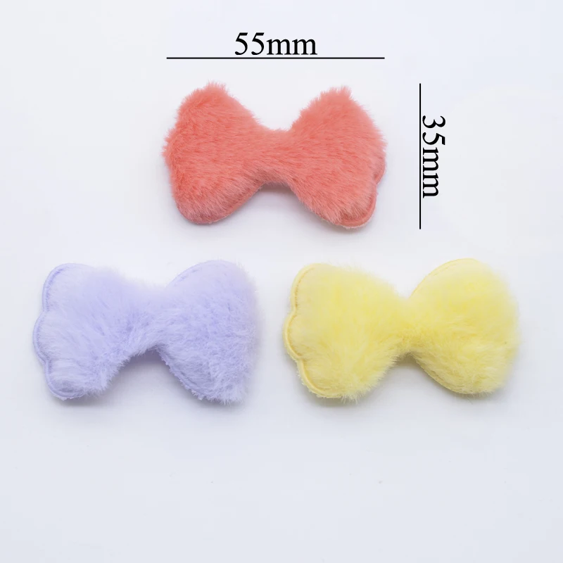 12Pcs 55*35mm Soft Plush Furry Bow Tie Applique for DIY Headdress Hair Clips Decor Accessories Clothes Hat Shoes Sewing Patches