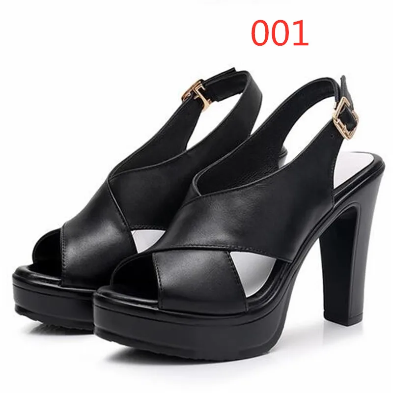 2023 Newest Elegant Open Toe Summer Shoes Woman Cow Leather Sandals Thick With High-heeled Sandals Plus Size Women Shoes Sandals