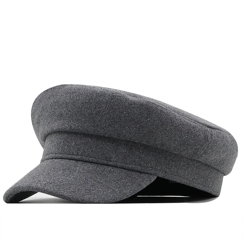 Classic Black High Quality Military Hat for Women Spring Autumn Winter Hats Felt Cap Winter Ladies Black Hat Woolen Beret Cap