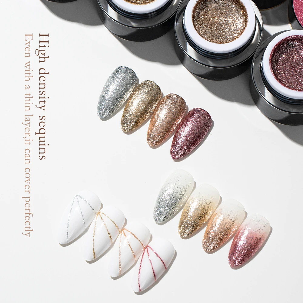 Vendeeni 4 Farben Glitzer-Platin-Gel-Nagellack Feines Pulver Hybrid Funkelnder UV-Gel-Lack Glänzender Nail-Art-Liner-Gel-Lack – Detail 3