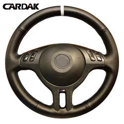 CARDAK Hand Sewing White Marker Car Steering Wheel Cover For BMW E39 E46 325i E53 X5 Braid on Steering Wheel Car Accessories