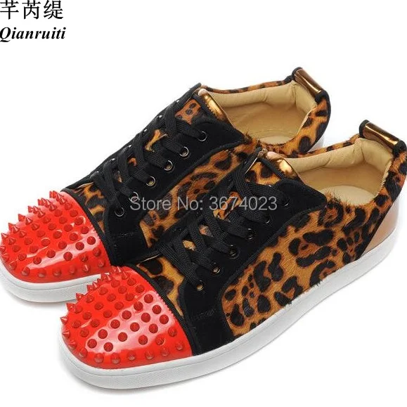 

Qianruiti Smoking Shoes Men Leopard Print Sneakers Spiked Flats Casual Shoes Rubber Sole Sneakers for Men