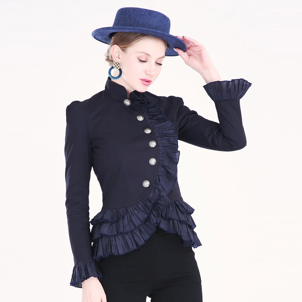 

Spring Women White Shirts Vintage Victorian Short Knight Jackets Female Gothic Blouse Lolita Costume Autumn Layered Ruffled Coat