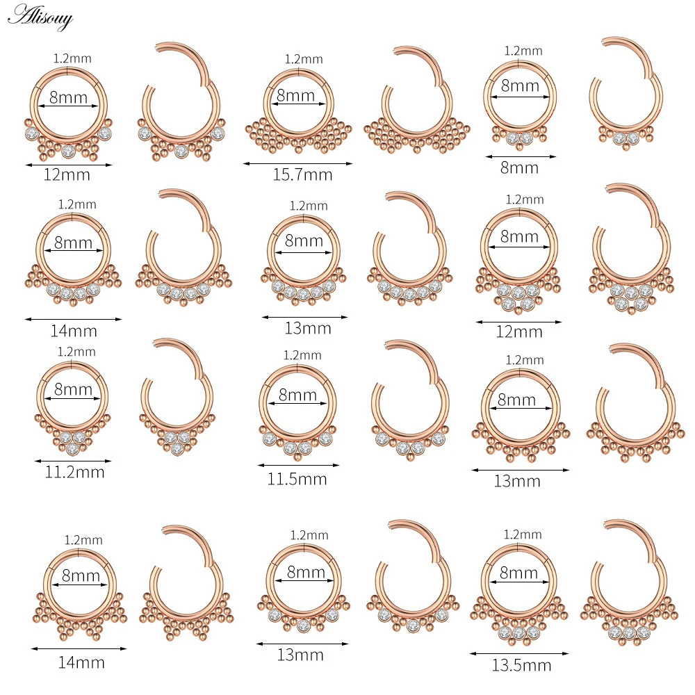 Alisouy, 1 pieza, circonita, bola de acero inoxidable, Clicker con bisagras, anillo para tabique nasal, segmento Daith Helix, pendiente de aro, joyería para Piercing corporal