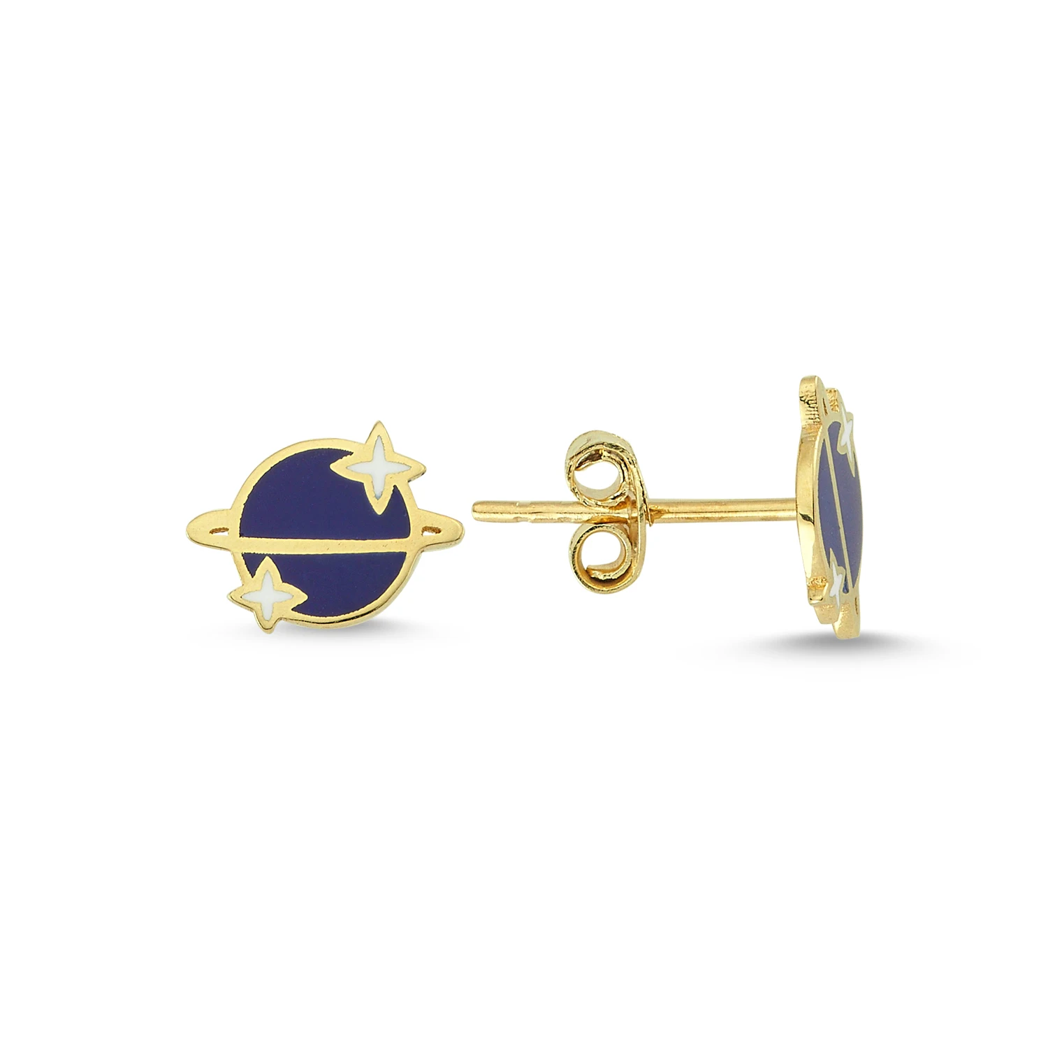 14K Gold Enamel Planet Baby and Children Stud Earrings