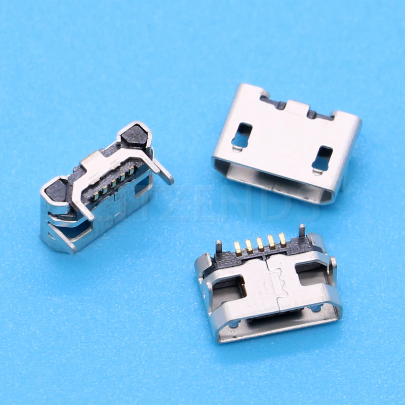 50Pcs Micro USB 5pin No Side Ox horn Female Usb Socket Flat Mouth Four Legs Socket Mini Usb Connector Free shipping