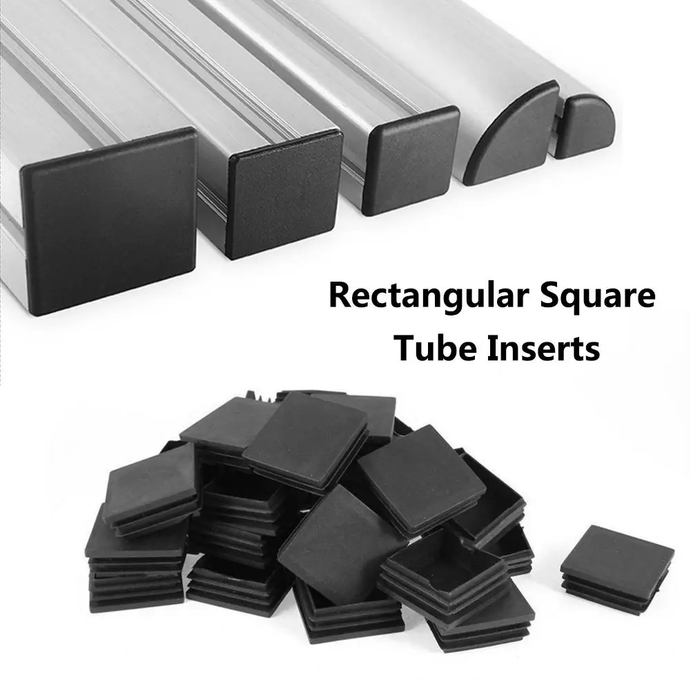 Plástico Preto Blanking End Caps Quadrado Insere para Tubo Seção de Tubo Atacado 50×100 mm 50×100 mm Novo 10 Pcs por Lote