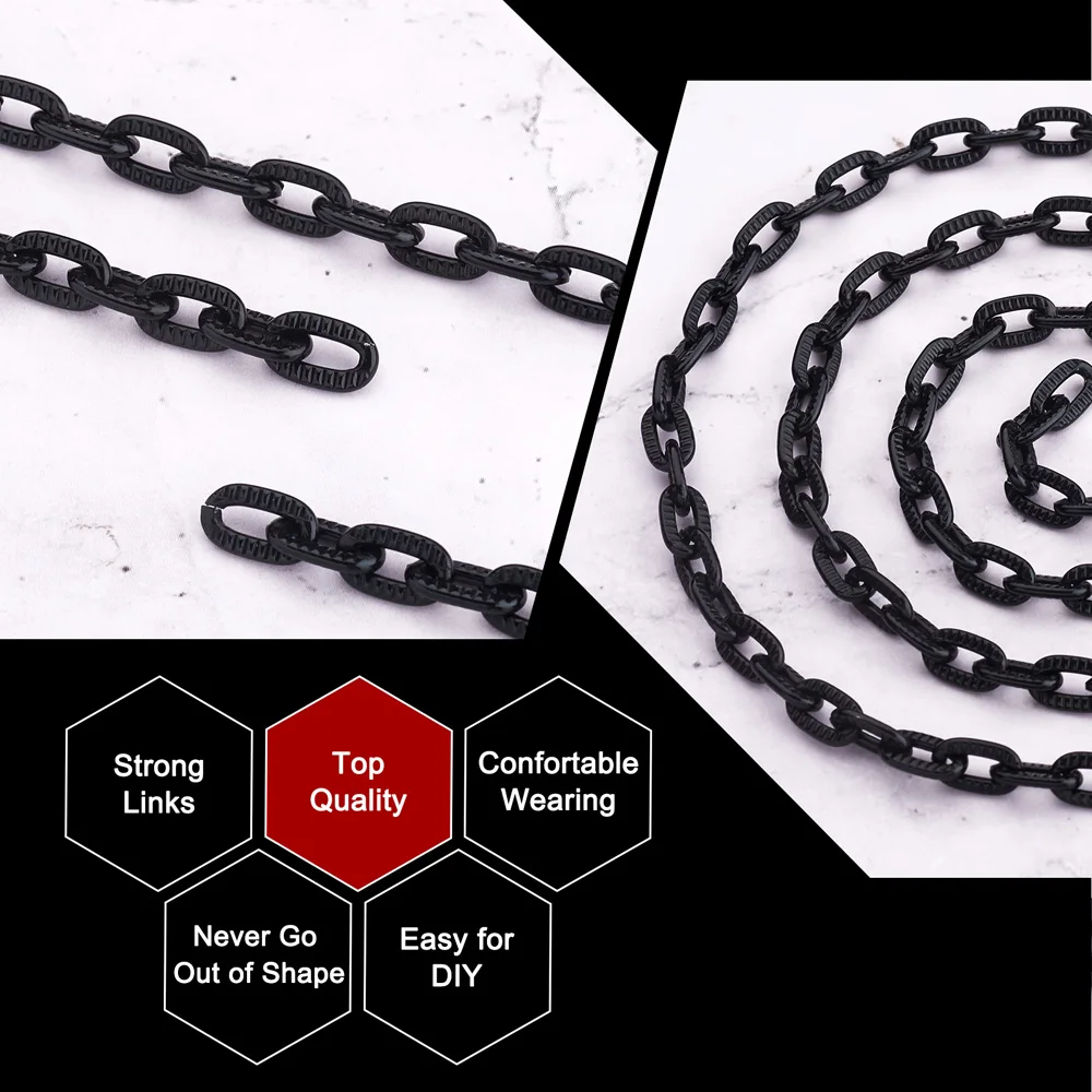 5m Aluminum Cable Chains Unwelded Black Chain Bulk Metal Oval Link Chain for Jewelry Making DIY Handmade Men Necklace 8x5x1.4mm