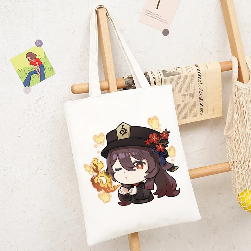 Genshin Impact Game Shoper Kawaii Bags Cute Cartoon Shopper Canvas Tote Bag Shopee Store Shoppers Handbags Women Shopping Bag