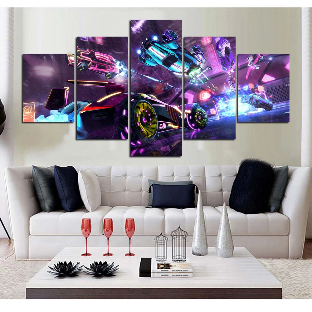 No Framed Canvas 5Pcs Neon Car Rocket League Video Game HD Wall Art Posters Pictures Paintings Home Decor Accessories Decoration