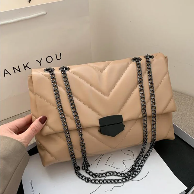 Nowy na co dzień torba typu Crossbody z łańcuchem dla kobiet moda prosta torba na ramię damskie torebki markowe torba kurierska ze skóry PU torby