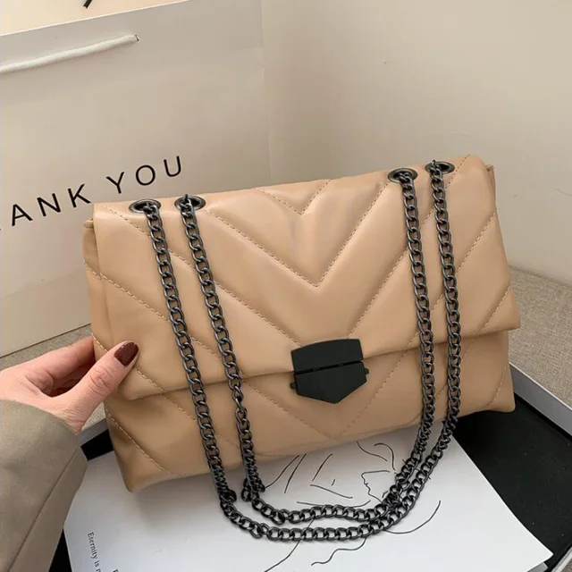 Nowy na co dzień torba typu Crossbody z łańcuchem dla kobiet moda prosta torba na ramię damskie torebki markowe torba kurierska ze skóry PU torby
