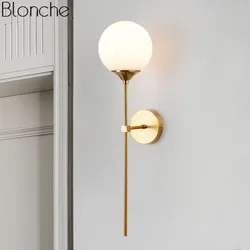 Modern Nordic Glass Wall Lamp Gold Metal Wall Sconce Bedroom Bedside Light Fixtures Bathroom Mirror Light Industrial Decor E14
