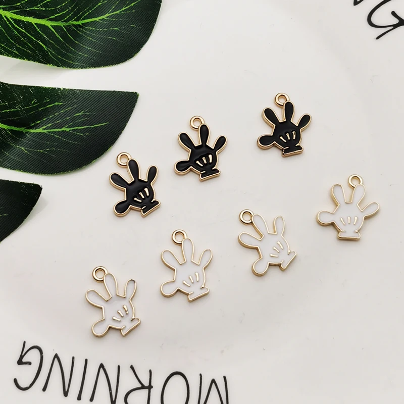 20pcs Mickey Hand Shaped Enamel Charms Pendants Cute Hand Charms Fit DIY Earring Bracelet Floating Hair Jewelry Accessories Gift