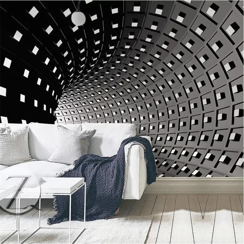 Custom wallpaper 3D black and white time and space ramp TV background wall living room bedroom restaurant hotel mural фотообои