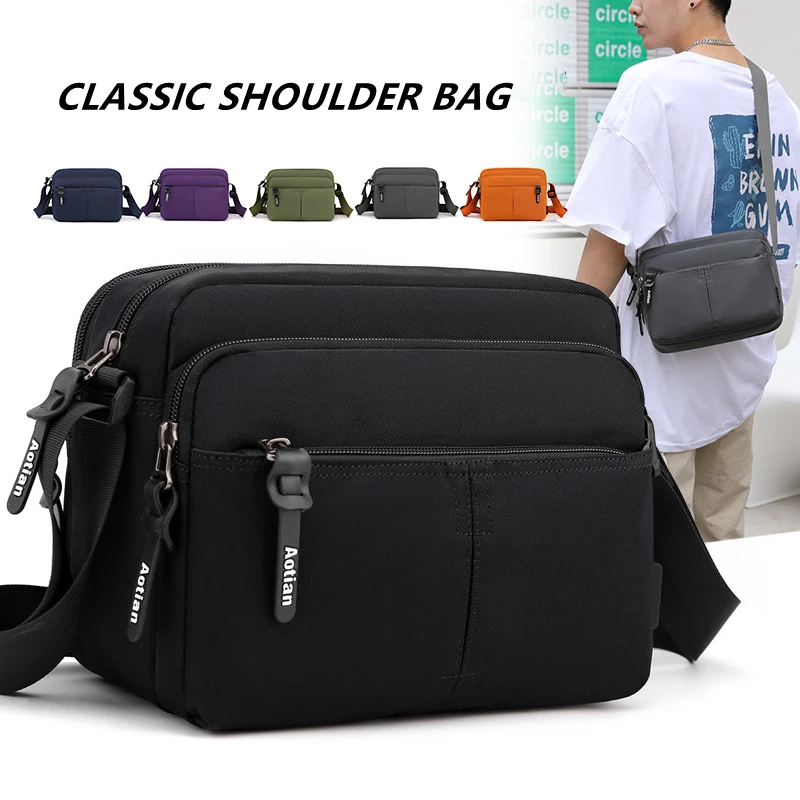 Classic Simple Quality Shoulder Bags Men Blue Messenger Pockets Light Layers Minimalism Style Crossbody Bags Multifunction 2023