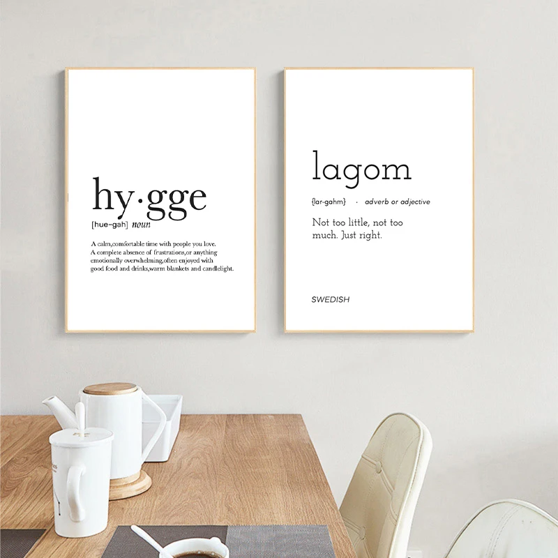 Impresión de Arte de diccionario romántico, póster minimalista de definición Hygge para el hogar, Bar, salón, restaurante, arte de pared, decoración Hygge
