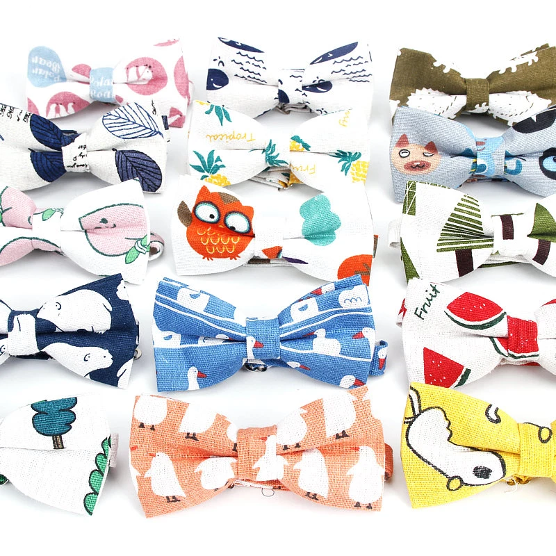 Men Animal Bowtie Casual Linen Cotton Bow tie For Men Women Bowknot Adult Tree Print Cartoon Bow Ties Cravats Wedding Bowties