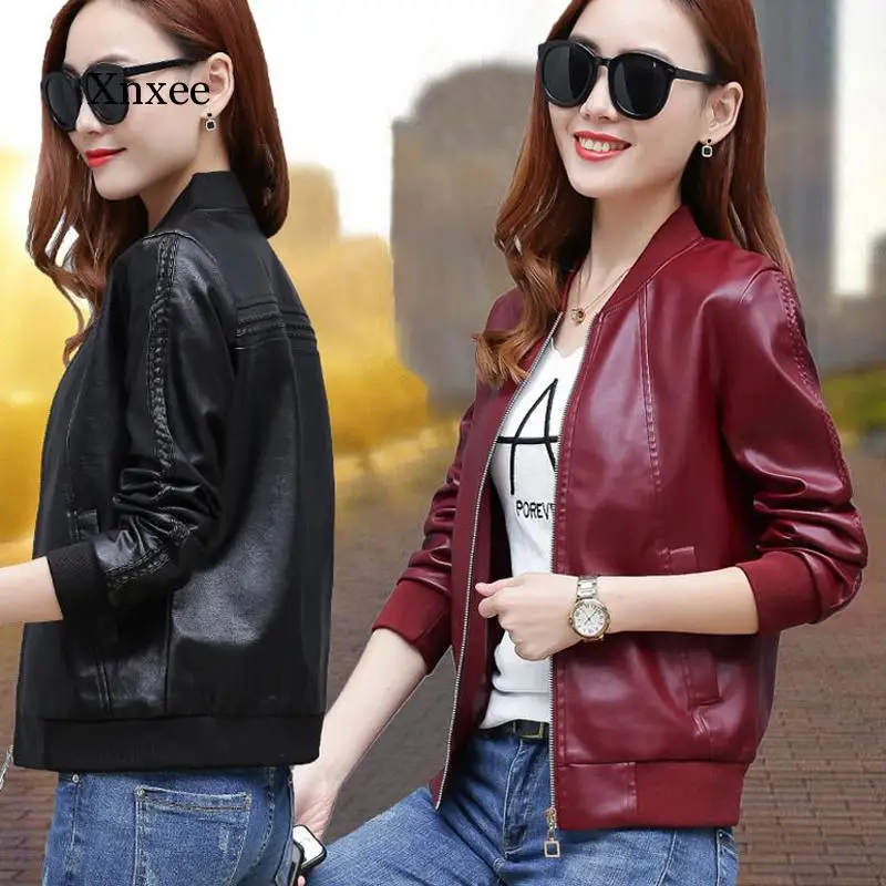 Leather Jacket Female Plus Large Size Big Motorcycle Mber Coat Women Oversize Biker Lady Outwear Spring Outwear Short 4Xl