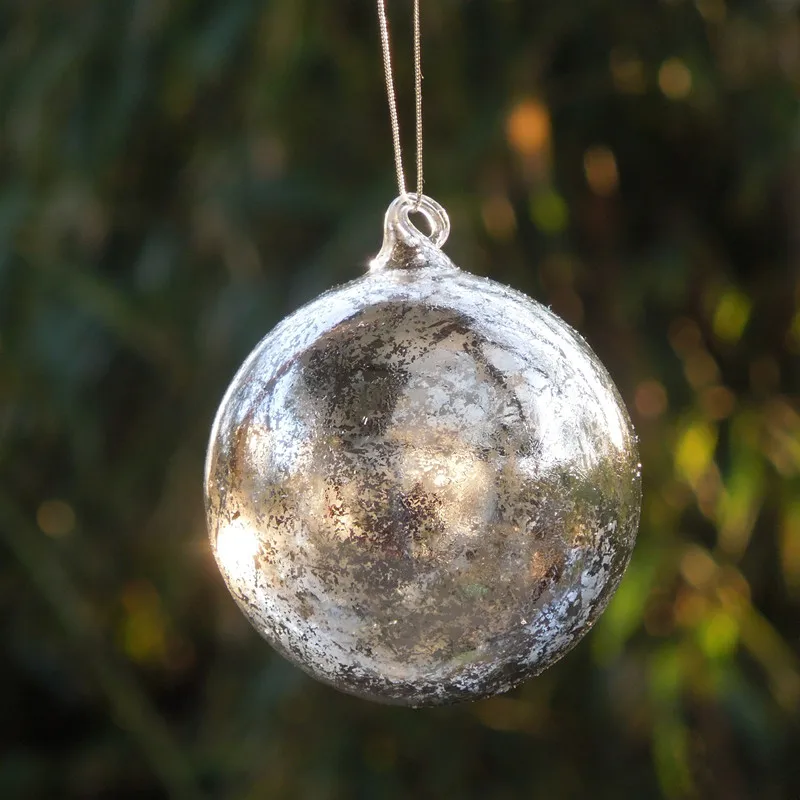 16pcs/pack Diameter=8cm Small Size Glass Ball Christmas Tree Hanger Silver Sheet Globe Home Decoration Hanging Pendant