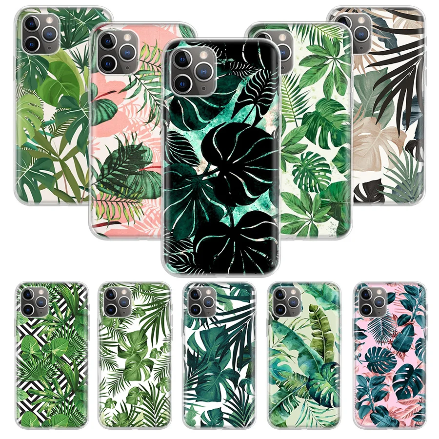 Tropical Floral Botanic Leaves Phone Case Cover For iPhone 14 13 Pro 11 15 Art 12 XR X XS Max 7 8 6S Plus SE Soft Pattern Coqu