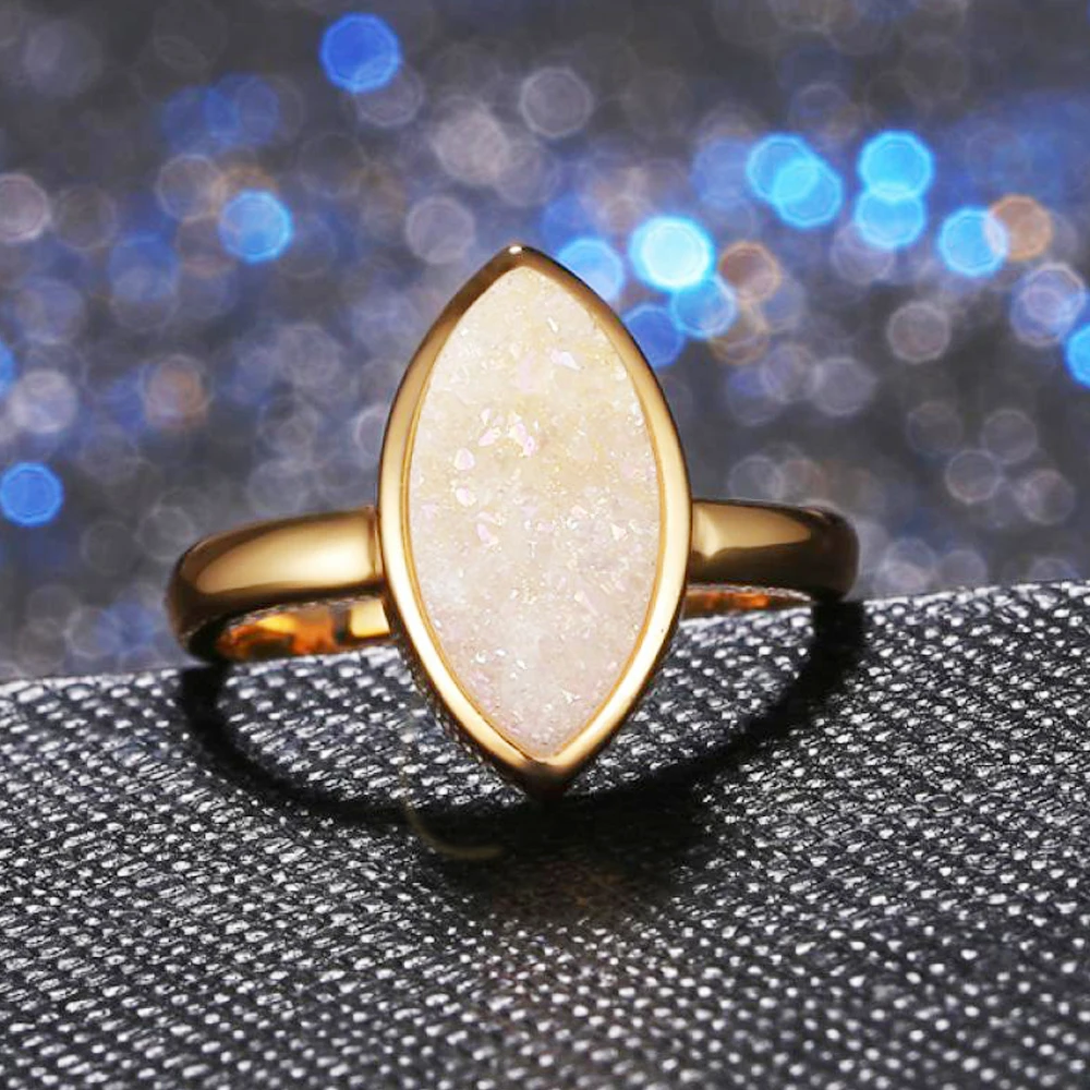 ShinyGem Natural Crystal Gem Druzy Stone Evil Eye Rings Adjustable Classic Mineral Quartz Gold Plating Jewelry For Women Wedding