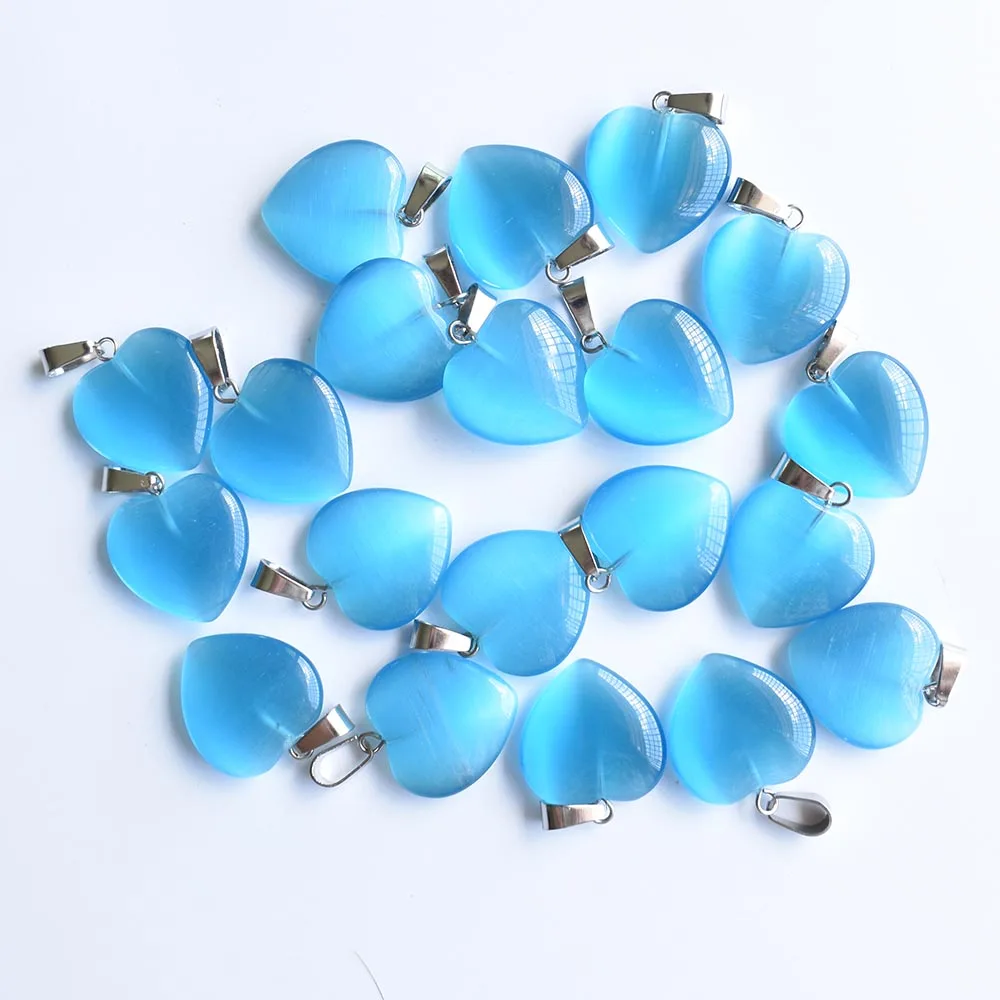 New beautiful synthetic cat\'s eye stone blue  heart shape pendants 20mm for DIY jewelry making 30pcs/lot Wholesale Free