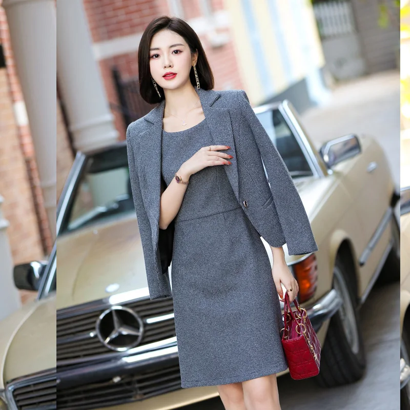 High Quality Fabric Oversize Formal Women Business Suits with Dress and Jackets Coat OL Styles Ladies Office Work Wear Blazers