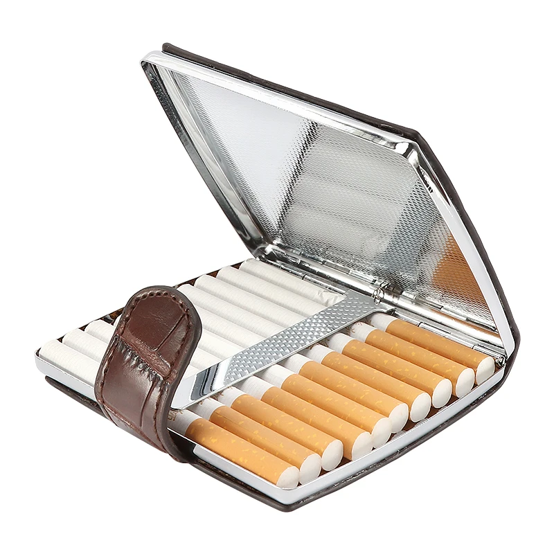 New 1Pieces  PU Leather Cigars Cigarette Tobacco Case Box Holder Pocket Box Holder Storage Metal Container Gift Box Best Gift