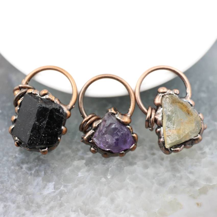 

Natural Stone Citrines/Amethysts/Tourmaline Antique Brass Style Pendant,Healing Reiki Necklace For DIY Jewelry Women Gift Making